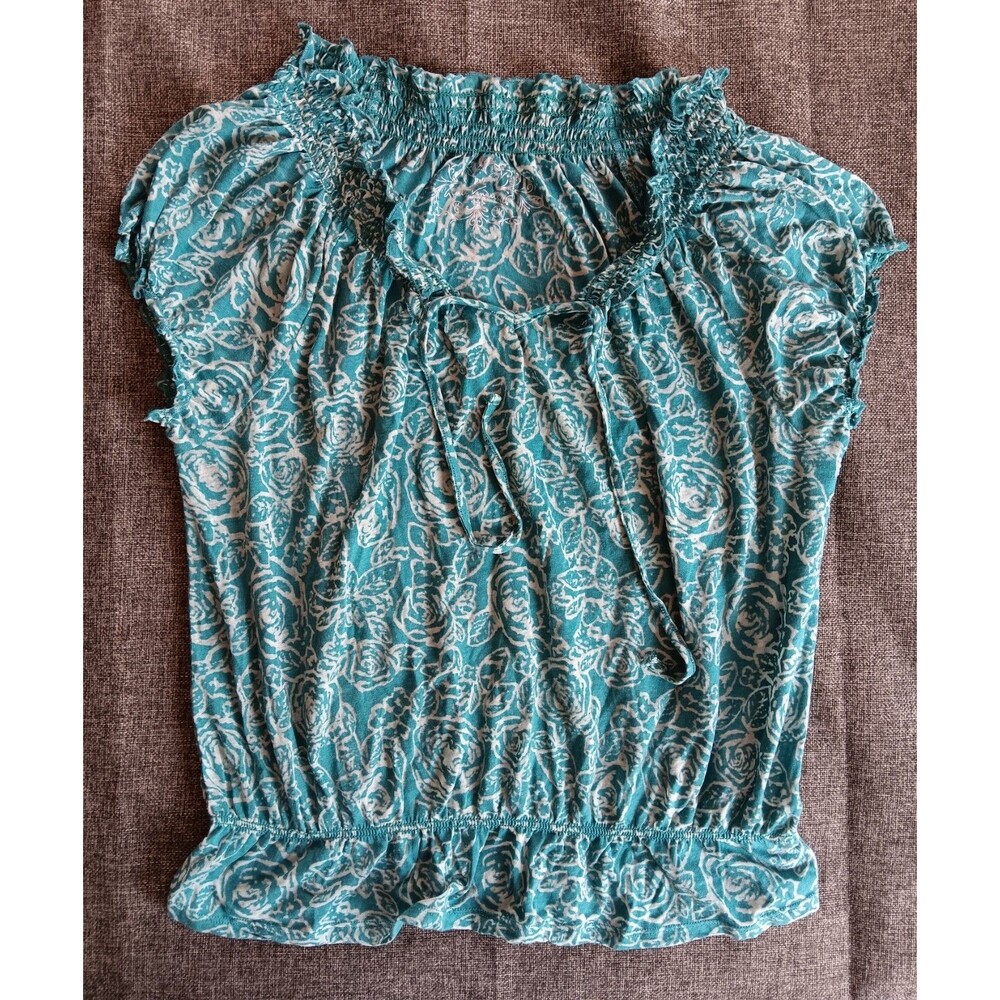 Shirt size XL New Gloria Vanderbilt womans Top Pheasent Short Sleeve Blue Floral